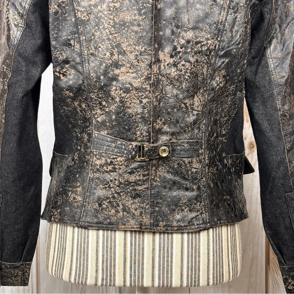 H&D Classic Distressed Leather Denim Moto Jacket Snaps Dressy Casual Biker Large - Picture 5 of 15